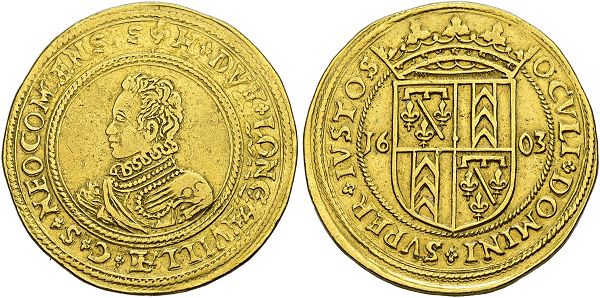 Neuenburg/Neuchâtel. Heinrich II. von Orléans-Longueville, 1595-1663. Doppelte Pistole 1603, Neuchâtel.