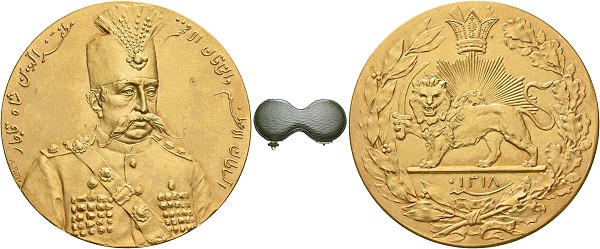 Muzaffar al-Din Shah, 1313-1324 AH (1896-1907). Gold medal 1318 AH (1900 AD)